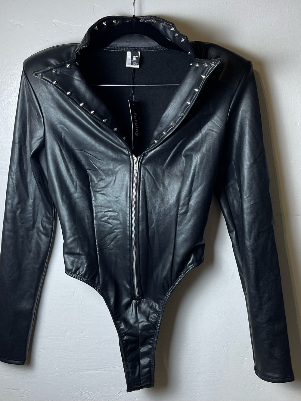 Forplay Black Faux Leather Studded Bodysuit Jacket